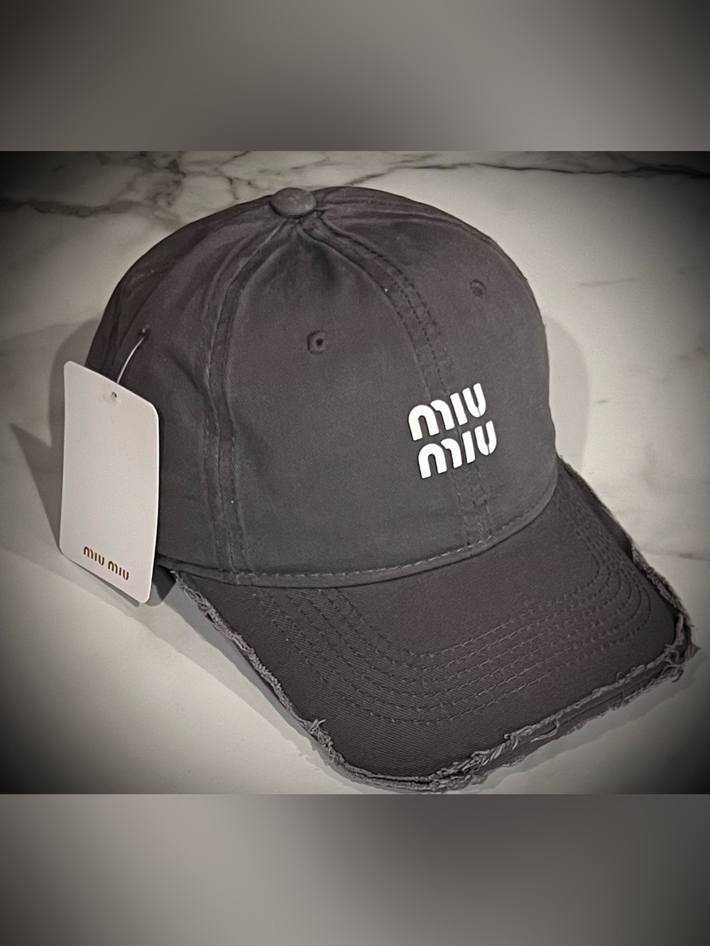Miu Miu grey Distressed Baseball Cap